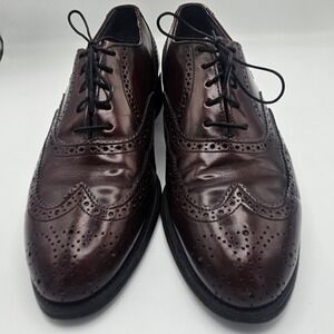 Hanover Mens Wingtip Oxford Dress Shoes Burgundy Leather Brogue Lace Size 9.5 B